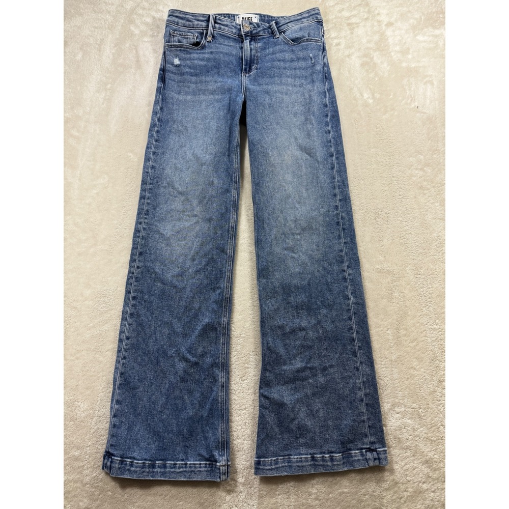 Paige Womens Petite Shea Distressed Blue Wide Leg Jeans 26 Meas: 27x29
